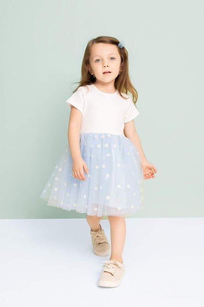 Baby Girl Floral Ribbed Camisole Short Sleeve Tutu Dress C5985A524SM
