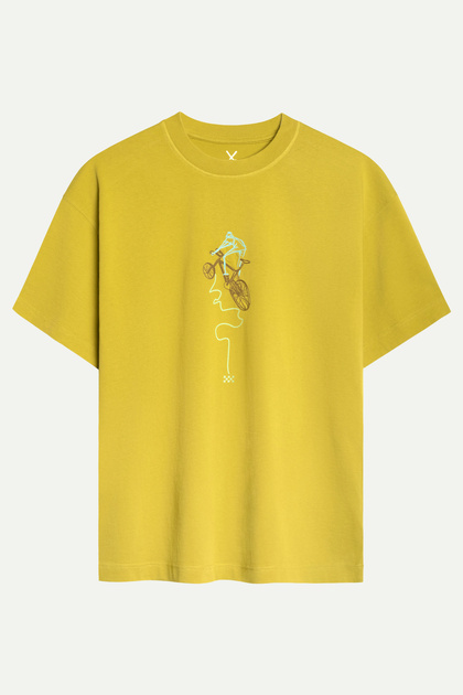 Sarı Erkek Oversize Urban Tişört - %100 Pamuk | (Lunok)