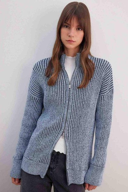 Regular Fit Stand Collar Zippered Knitwear Cardigan C3696Ax24Sp