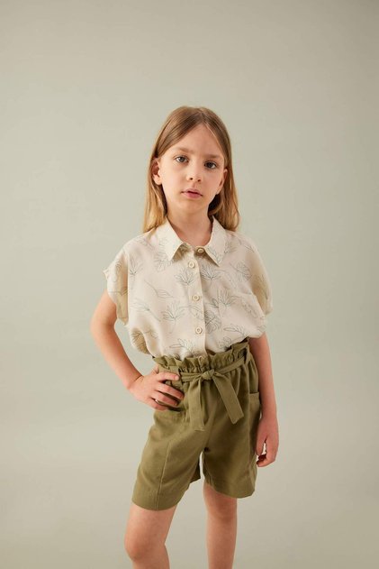 Crop Patterned Short Sleeve Shirt Girls B5065A824Sm