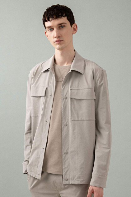 Anti-Wrinkle Regular Fit Polo Collar Snap Closure Pocket Technical Shirt Jacket B7396Ax25Sp