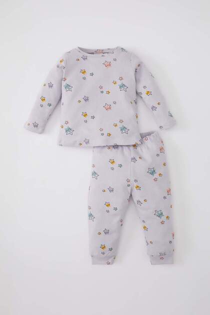 Baby Girls Pajamas Set Waffle Star Pattern Long Sleeve Top with Elastic Waist Long Bottom C0660A524Sp