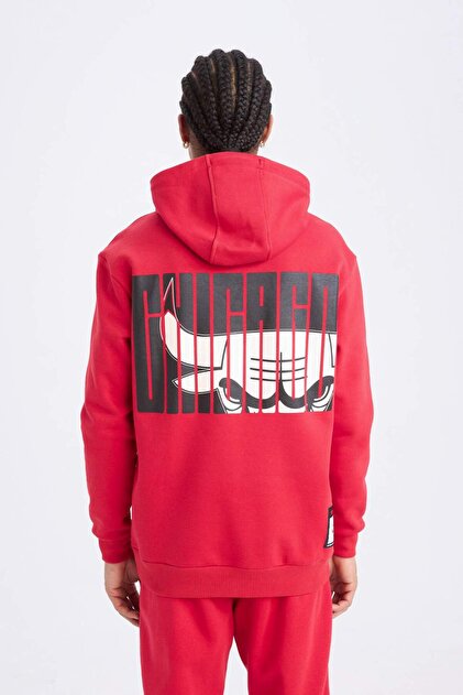 Defacto NBA Chicago Bulls Standart Fit Kapüşonlu Cepli Sweatshirt