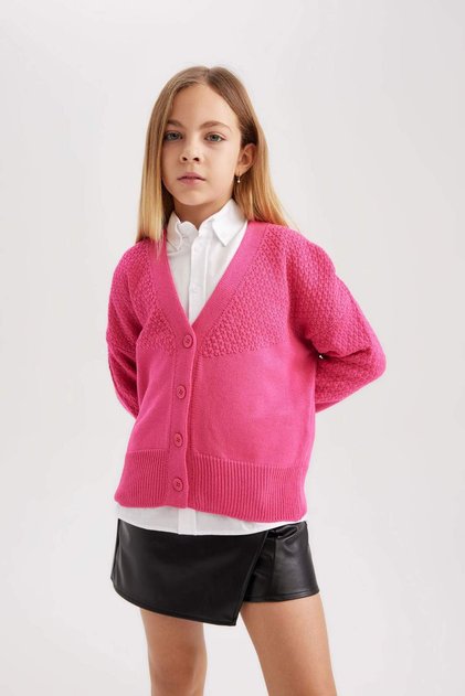 Girl's V-Neck Knitwear Cardigan B5891A823Wn