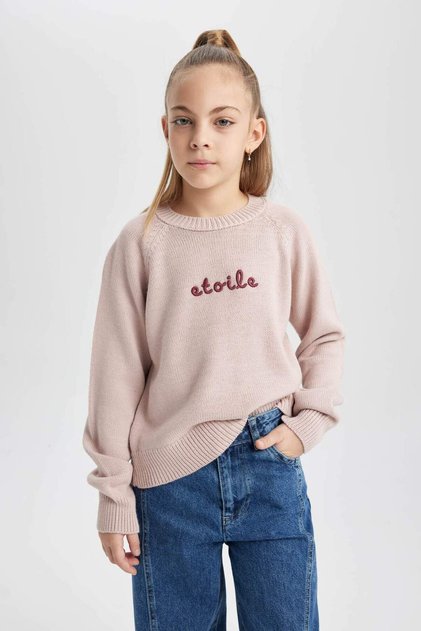 Girl's Crew Neck Printed Knitwear Sweater B5894A823Wn