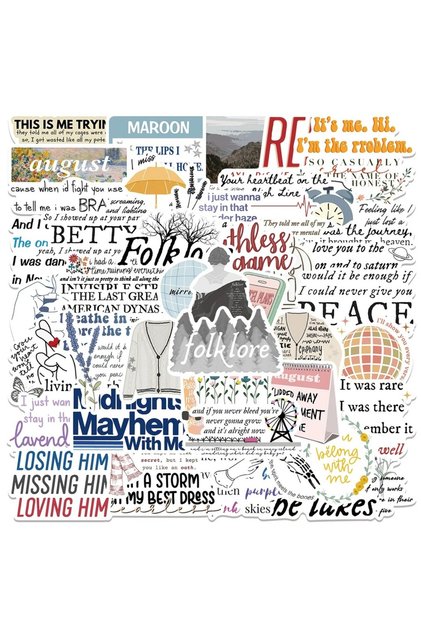 52PCS New Trendy Cartoon Taylor Lyric Graffiti Helmet Cool Skateboard Cup DIY Waterproof PVC Chil...