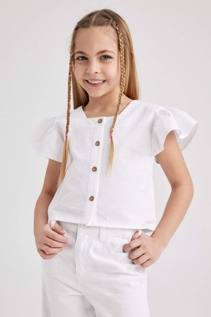 Girl's Short Sleeve White Blouse Z4901A623Sm