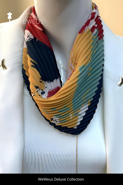 Red Pastel Pattern Luxury Pleated Bandana Scarf