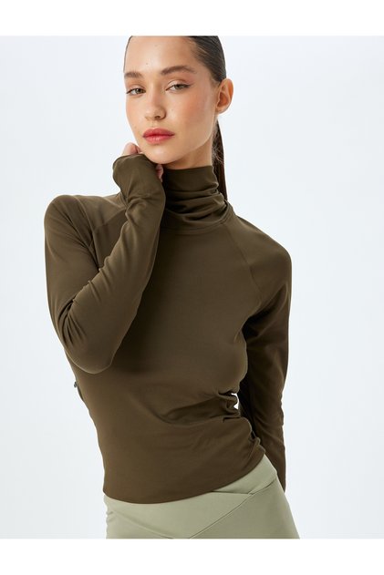 Long Sleeve Zippered Sports Sweatshirt with Gathered Collar