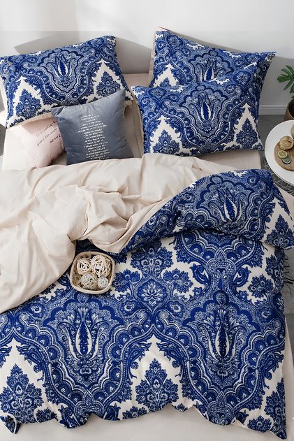 Elastic Sheet Duvet Cover Set Double Size Shall Blue
