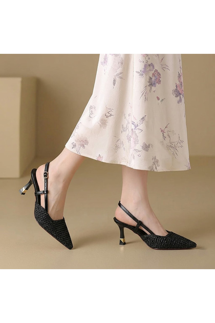 Black Diadora Straw Open-Back Stiletto Women's Heeled Shoes 7cm