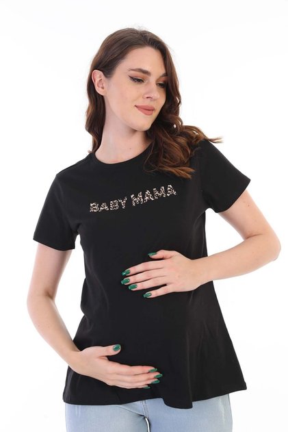 Black Maternity Cotton Stretchy Fabric T-Shirt