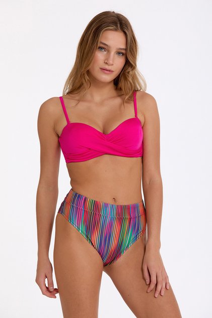 Kadın Fuşya Sabit Push Up Dolgulu Balenli Çıkarılabilir Askılı Yüksek Bel Bikini Takımı