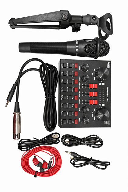 GLRTech 🎤 V8S Live Sound Card Canlı Yayın Ses Kartı – Mikrofonlu