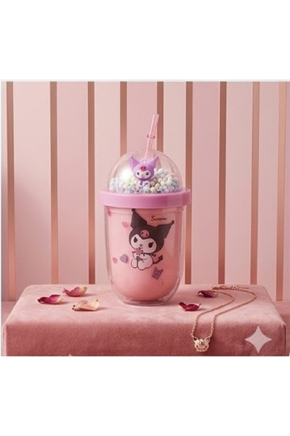 Kuromi & Friends 3D Figured Glittery Glass with Straw
