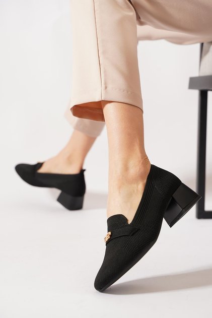 Olerte Stone-Tooled Knitwear Heels for Women Heeled Shoes Black