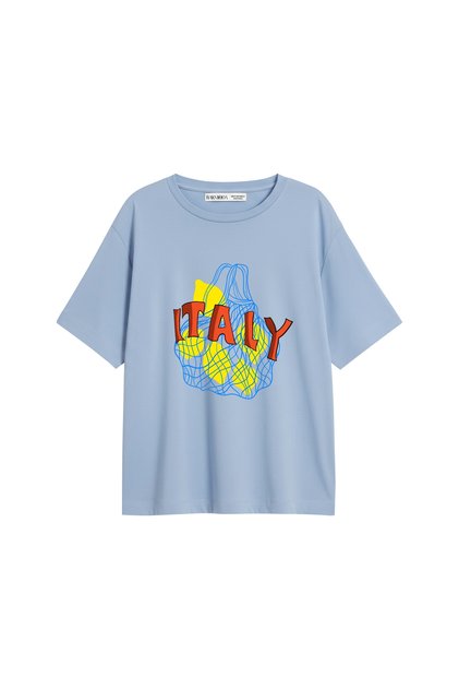 İtaly Lemon B Printed Relaxed Fit Baby Blue Women's T-Shirt