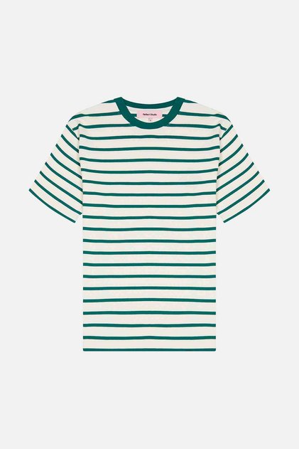 Çizgili Heavyweight T-shirt - Yeşil / Ekru