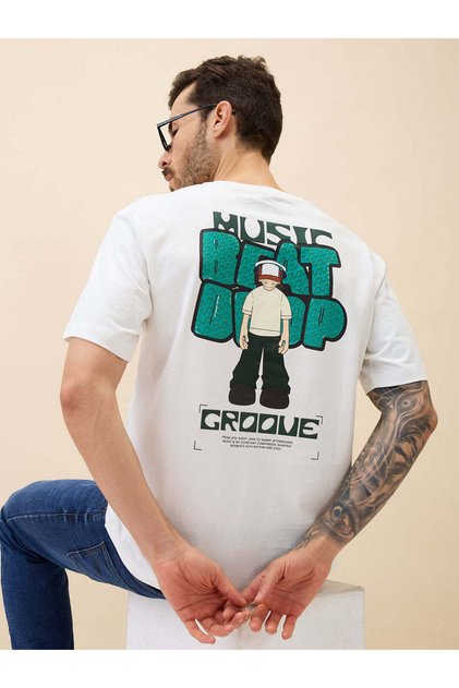 Puff Back Print Oversized White T-shirt