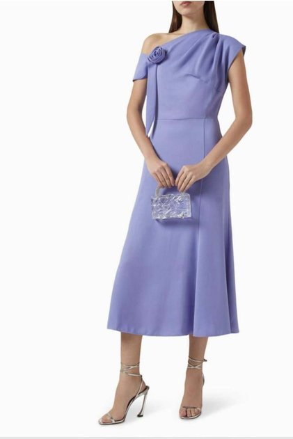 One Shoulder Midi Dress with Embossed Rose - Charming Lavender Elegance for Occasions Kamya Brand