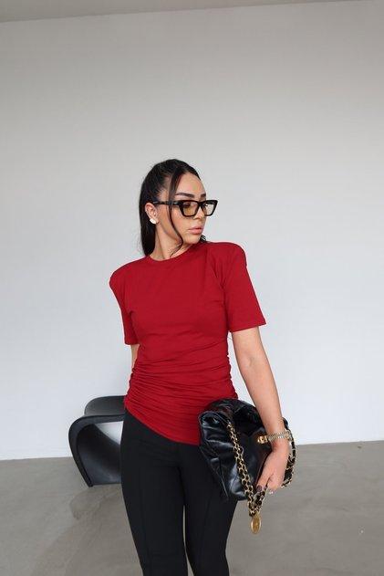 Shoulder Padded Shoulders Side Ruched Blouse