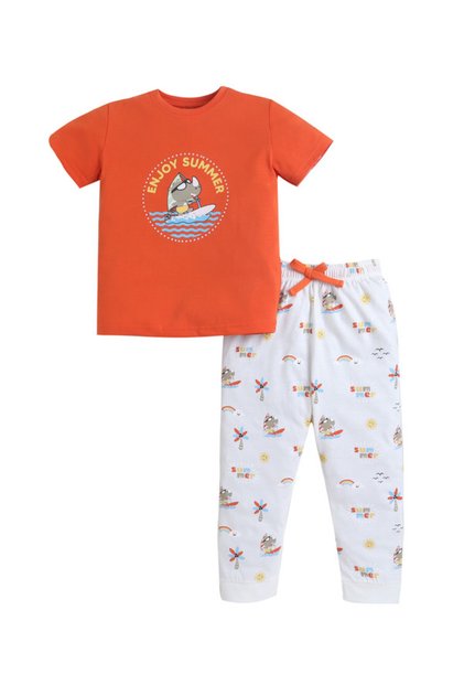 Boys “Enjoy Summer” Print Cotton Pajama Set – T-Shirt & Pajama Pants Nightwear