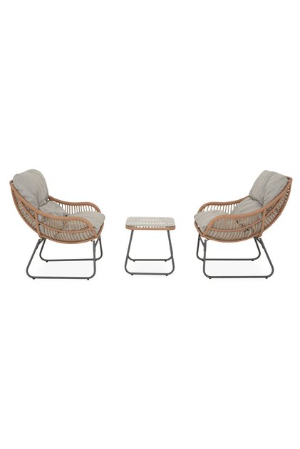 Set mobilier gradina/terasa 2 fotolii si masuta RACO, negru/natur/gri