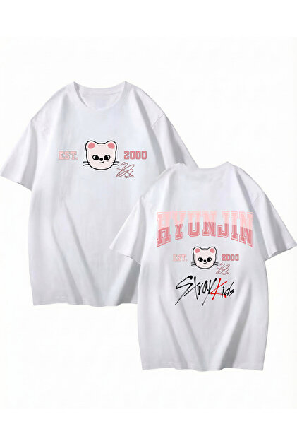 dompulerimoda Lee Felix Stray Kids Baskılı Oversize Unisex Beyaz T