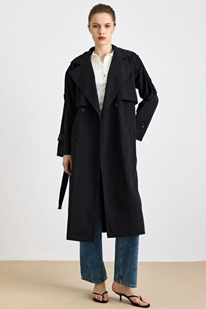 めるたん Mizalle Oversize Siyah Tencel Trençkot - Fiyatı, Yorumları