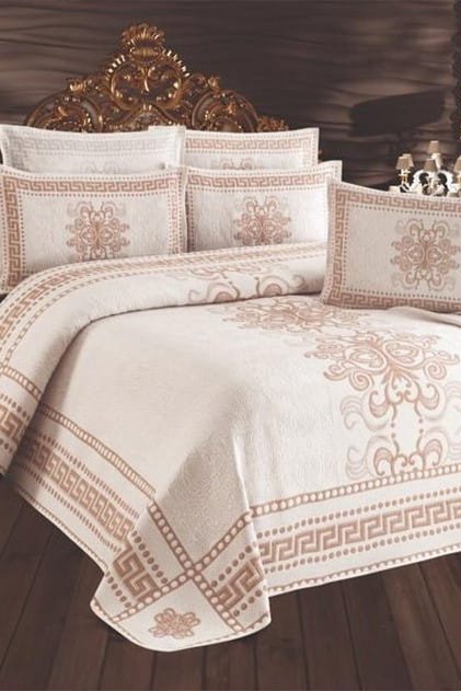 طقم بيكيه DELUXE ELİF Y غطاء سرير مع وسادة (بيج)