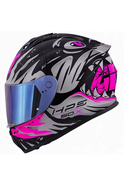 50.X SHARKBITE MAT SİYAH-GRİ-PEMBE KASK (MAVİ VİZÖR)