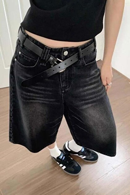 Köstebek Black Washed Retro Short-Legged Y2K Denim Shorts - Trendyol
