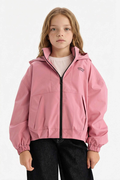 F8972A8Br82 Claret Red Hooded Raincoat for Girls