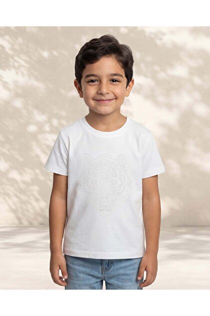 Boys White Tiger HD Print T Shirt
