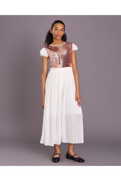 Senior Girls White Sequince Jumpsuit