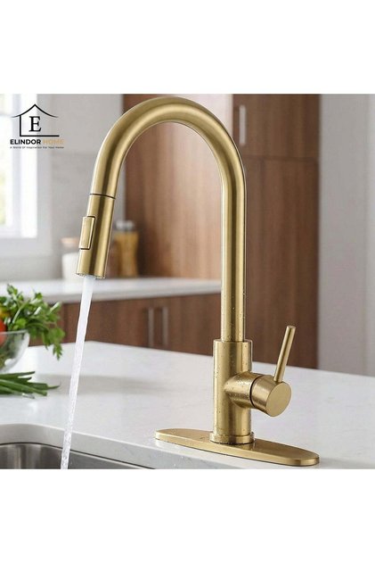 Baterie de bucătărie Gold ®, robinet modern, rotativ la 360°, pentru bucătărie, oțel inoxidabil