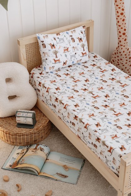 70X120 cm Baby Crib, Park Bed Fitted Sheet Set - Dogs