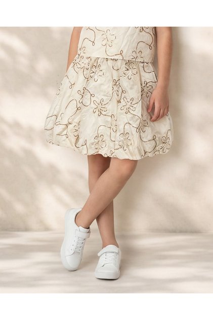 Senior Girls Beige Embroidered Balloon Hem Skirt