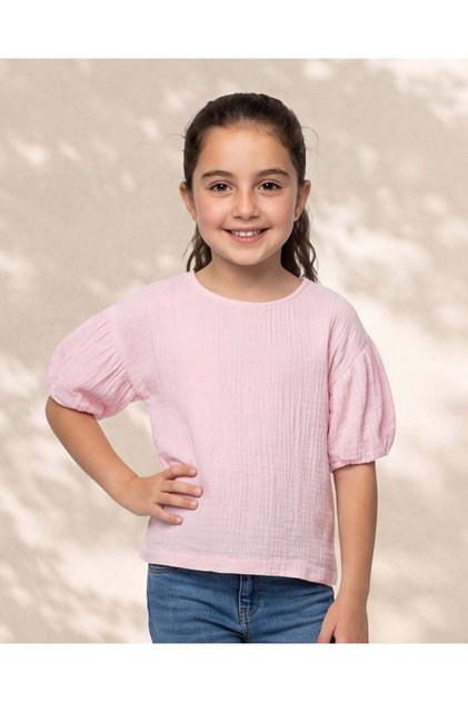 Girls Pink Casual Double Gauze Blouse