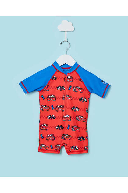 Infant Boys Red Cars Printed Onesie Swimwear