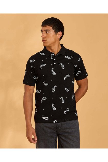 Men Black Allover Print Polo Shirt