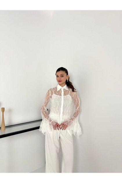 Kol Detay Dantelli Peplum Gömlek