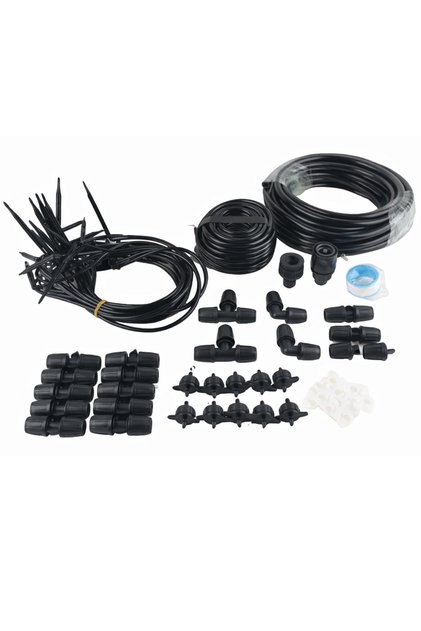 Set de irigații pentru grădină cu furtun și picuratoare din PVC, sistem de udare a plantelor 20 m, negru