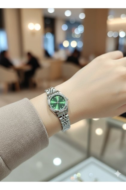 Stone Detailed Steel Cord Women's Wristwatch