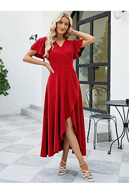 double slit dress red red high slit dress Red Chiffon TwoPiece Maxi Dress Halter Neck, High Slit CoOrd Set Vibes and Petals-parroquiadesanalbertomagno.com