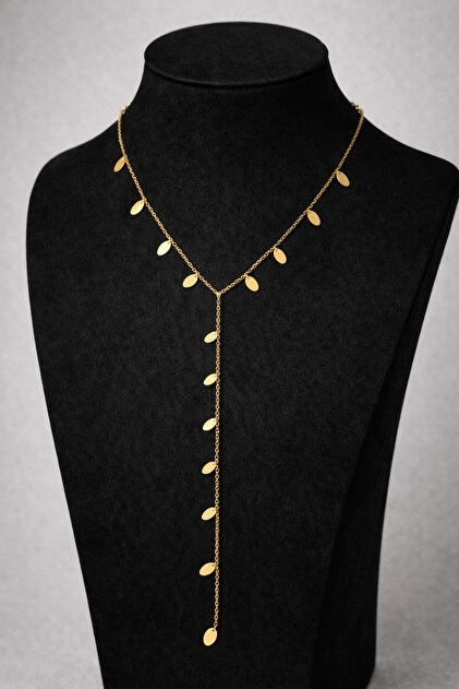 Colier dama tip Y auriu cu banuti , lant cu pandantive, stil elegant & minimalist, lungime reglabila 45cm+5cm
