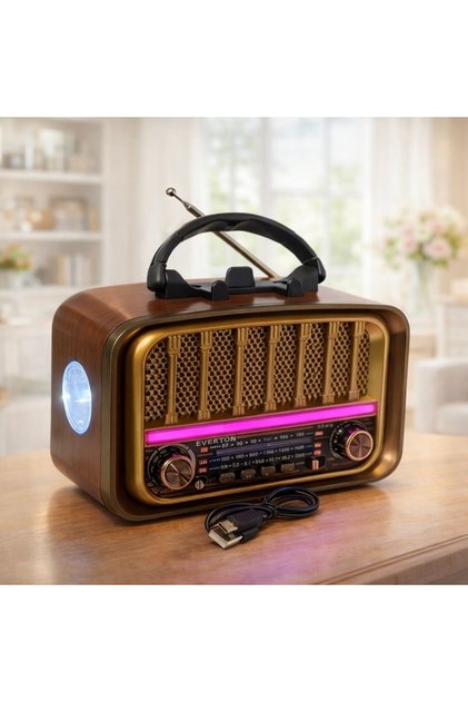 Everton RT-676 Nostaljik Radyo Bluetooth Hoparlör | USB, TF Kart, FM/AM/SW led ışıklı