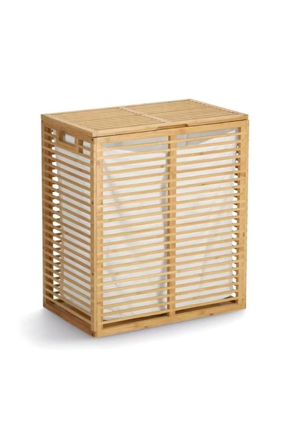Coș de rufe, Bambus/ Bumbac, 54x33x61 cm, Maro