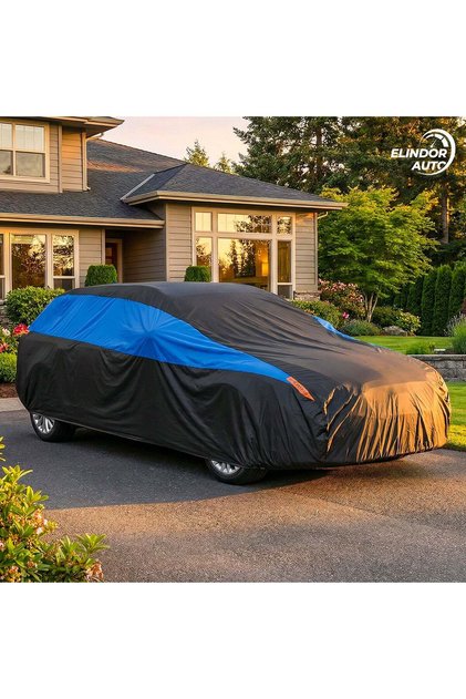 ® Prelată auto premium – Impermeabilă, Protecție UV, Mărimea L, 470 x 198 x 144 cm, Negru, Albastru
