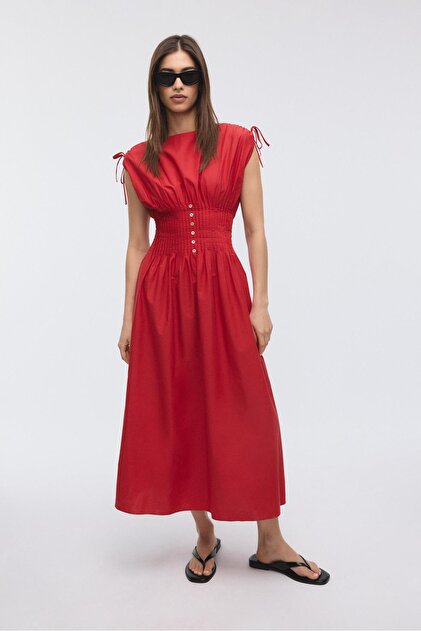 stradivarius pleated dress Stradivarius Pleated midi dress- Trendyol